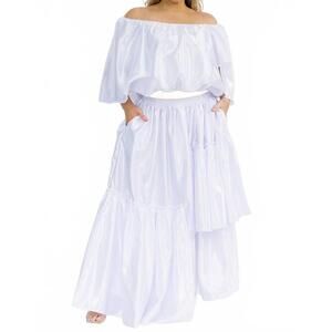 NEW KAREN T DESIGN off shoulders crop top and asymmetric ruffled skirt set in wh